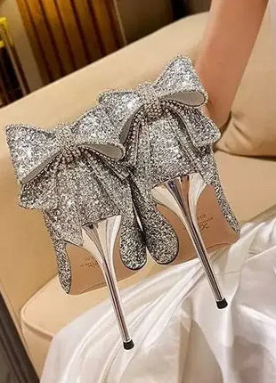 Shoes for Woman 2025 Silver Women's heeled Summer Footwear Wedding Bride Shoe Rhinestone Pointed Toe Super High Heel Diamond PlatiNum