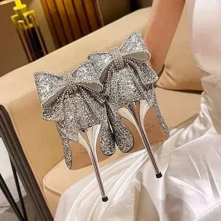 Shoes for Woman 2025 Silver Women's heeled Summer Footwear Wedding Bride Shoe Rhinestone Pointed Toe Super High Heel Diamond PlatiNum