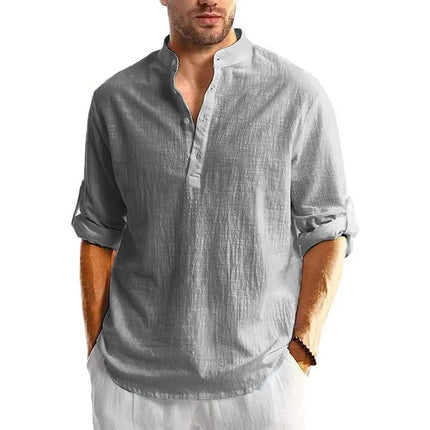 New Men's Cotton Linen Shirts Long Sleeve Button Down Shirts Henley Beach Shirts Men's Hawaiian Shirts Breathable T-Shirts