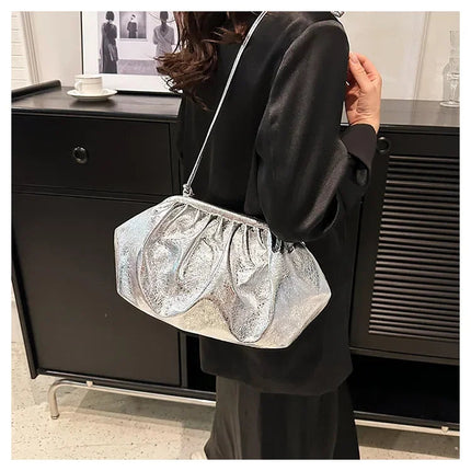 Small Luxury Design Women's Leather Silver Cloud Bag Female Gold Crossbody Bag Ladies Party Clutch Purse Female Handbags PlatiNum