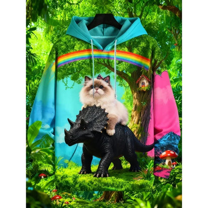 2026 Funny Dinosaur Cat Solider 3d Print Hoodies Men Women Fashion Oversized Hoodie Sweatshirt Animal Coat Sweats Mens Clothing