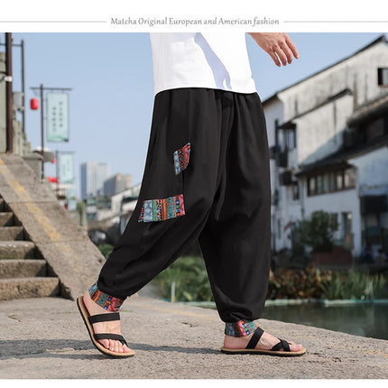 Pantaloni Larghi da Uomo Stile Cinese Retrò 2026, Taglie Forti, di Tendenza, Moda High Street, in Cotone e Lino, Leggings Uomo