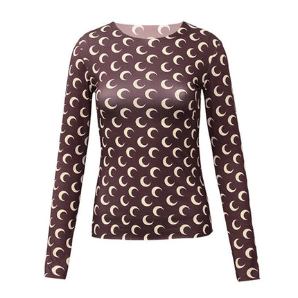 Nuova Maglietta Donna in Rete Stampata, Moda Primavera-Autunno, Casual a Maniche Lunghe, Protezione Solare, Strato Interno in Seta Ghiacciata