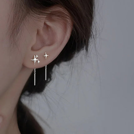 Ventfille 925 Sterling Silver Star Earring for Women Girl Simple Tassels Chain Fashion Office Jewelry Gift Dropshipping PlatiNum