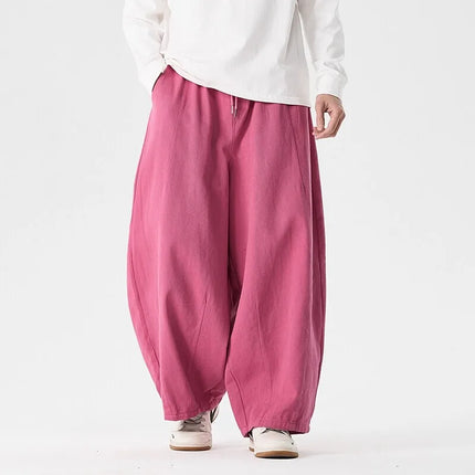 Pantaloni a gamba larga da uomo comodi da indossare Pantaloni casual Pantaloni Harun giapponesi Pantaloni sportivi con coulisse a lanterna da uomo Taglie forti