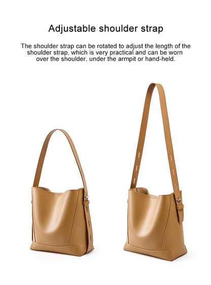 100% Genuine Leather Women Shoulder Bag Large Capacity Cowhide Bucket Bags Fashion Casual Female Crossobdy Bag 2391