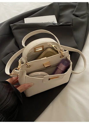 Elegante Mini Borsa a Tracolla con Manico Superiore, Chiusura Dorata, Versatile Borsa in Finta Pelle Scamosciata e Pelle per Uso Quotidiano Femminile
