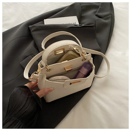 Elegante Mini Borsa a Tracolla con Manico Superiore, Chiusura Dorata, Versatile Borsa in Finta Pelle Scamosciata e Pelle per Uso Quotidiano Femminile
