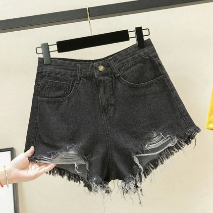 Nuovi Shorts in Denim da Donna con Bordi Grezzi, Modello Ampio a Trapezio, Strappati, a Vita Alta, Hot Pants - platinumshop