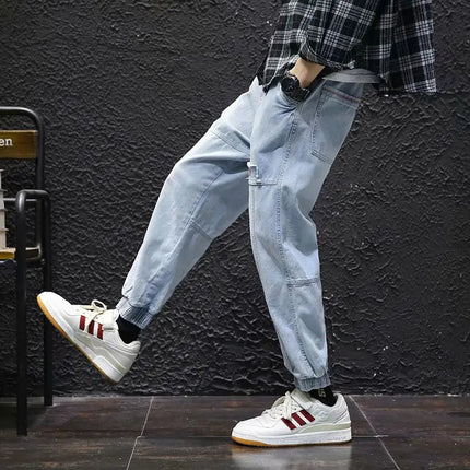 2025 New Streetwear Hip Hop Cargo Pants Men's Jeans Elastic Harun Joggers In Autumn and Spring Men ClothIng PlatiNum
