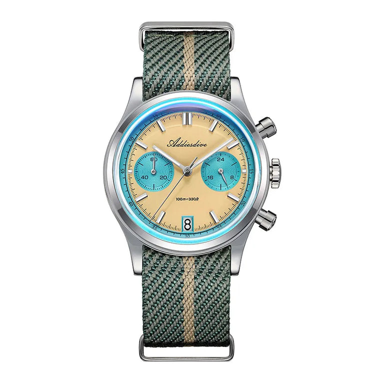 ADDIESDIVE NEW Men's Watches VK64 Movement Quartz Wristwatch Waterproof 100m Chronograph AR Coating 38mm Luxury Watch Man AD2095