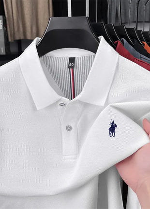 Polo à manches longues de marque haut de gamme 100 % coton, nouveau t-shirt décontracté à revers pour homme d'affaires, confort de luxe avec broderie Paul poney