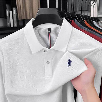 High-end branded long-sleeved polo shirt, 100% cotton, new business men's leisure lapel t-shirt, luxury comfort with Paul pony embroidery
