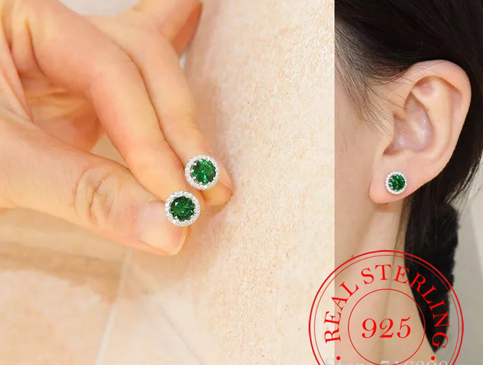 Korean 925 Sterling Silver Cute Round Crystal Stud Earrings for Women S925 Wedding Party Jewelry Gift Aretes De Mujer PlatiNum