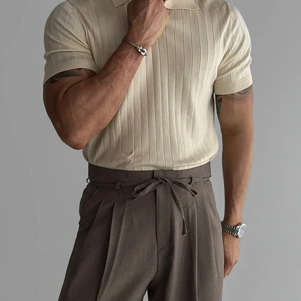 Men's Slim Fit Solid Color Stretchy Polo Shirt Sexy Fashion Trendy Cotton Casual Top Comfortable Elastic Summer Clothes