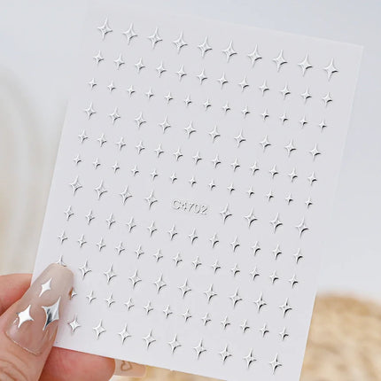 6Sheets Metallic Silver 3D Nail Art Stickers Self‑Adhesive Decals Star Chain Heart Pattern for DIY Manicure Nail Decor Accessories