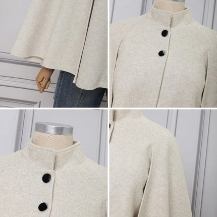VONDA Autumn Women Capes Elegant Stand Collar Thin Cape Coat Solid Button Poncho OL Work Tops Office Streetwear Party Jackets