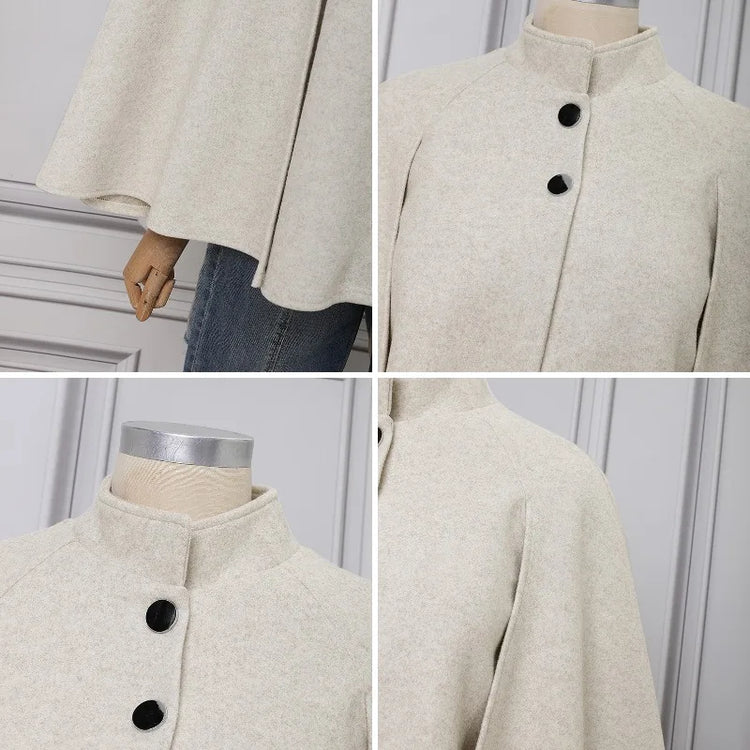 VONDA Autumn Women Capes Elegant Stand Collar Thin Cape Coat Solid Button Poncho OL Work Tops Office Streetwear Party Jackets