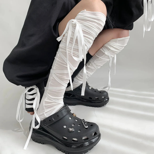 Women's Punk Calf Tie Leg Warmers Socks Ballet Calf Strap Socks Y2K Thin Sock Japanese Gothic Lolita JK Club Cosplay Socks