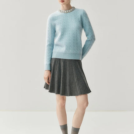Women 100% Cashmere Skirt High Quality 2026 New Collection Knitwear Spring Winter Korean Popular Skirt Female Pleated Skirt PlatiNum