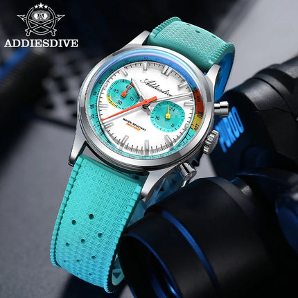ADDIESDIVE HOT 38mm Men's Watch AD2549 BGW9 Super Luminous Fluorocarbon Rubber 10Bar Waterproof 0S21 Chronograph Quartz Watches