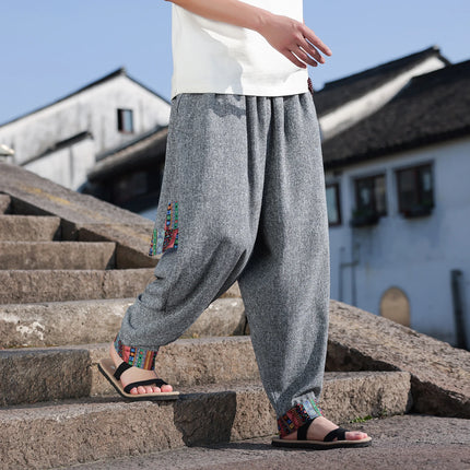 Pantaloni da uomo di alta qualità, casual, traspiranti, comodi, con elastico in vita, stile giapponese, vintage, alla moda, larghi, modello harem.