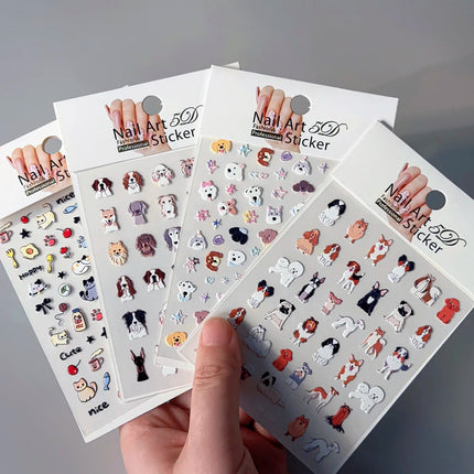 1Pcs 5D Lovely Dog/Cat Nail Art Stickers Cartoon Puppy Kitten Pet Animal Adhesive Nail Decals Y2K Manicure Decorations Sliders &