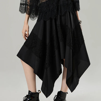 Gonna Steampunk gotica da donna Gonna irregolare in pizzo a contrasto vintage Gonna rinascimentale Costume cosplay