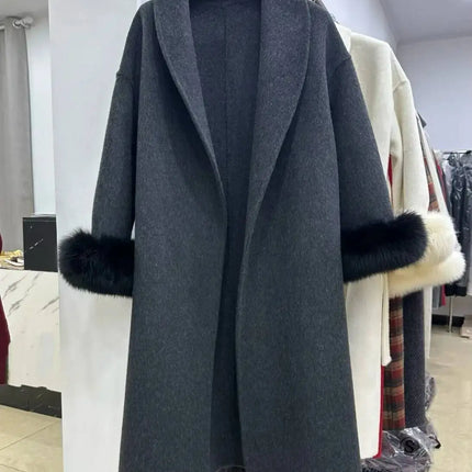 BJTZ Fox Fur Classic Long Double-Sided Pure Wool Coat For Women 2025 New Autumn Winter High-End Woolen Jacket