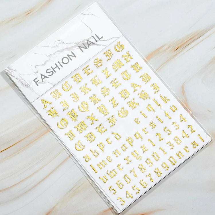 1PC 26-English Alphabet Number 3D Self-adhesive Nail Art Decal Sticker Word Small Letter Nail Decals Sticker Manicure Decoration
