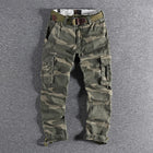 Heavyweight Camouflage Pants Men Clothing Multi-pockets Solid Color Patchworked Outdoor Trousers Retro Cargo Casual Wear Jogger