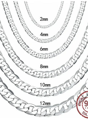 Men's 925 Sterling Silver Necklace 2/4/6/8/10/12MM 40-75cm Face Chain Necklace Lobster Clasp Men And Women Engagement Jewelry PlatiNum