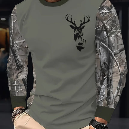 Men's Hunting 3D Geometric Print T-Shirt Comfort Casual Long Sleeve Round Neck Top Fashion Street Style Quick-Dry Men's Clothing