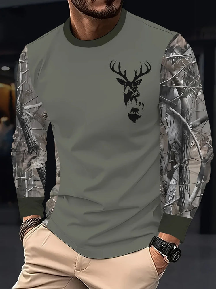 Men's Hunting 3D Geometric Print T-Shirt Comfort Casual Long Sleeve Round Neck Top Fashion Street Style Quick-Dry Men's Clothing