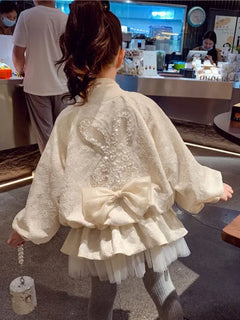 Girls' Sequined Rabbit Embossed Coat 2025 New Stylish Children's Baseball Jacket for Little Girls