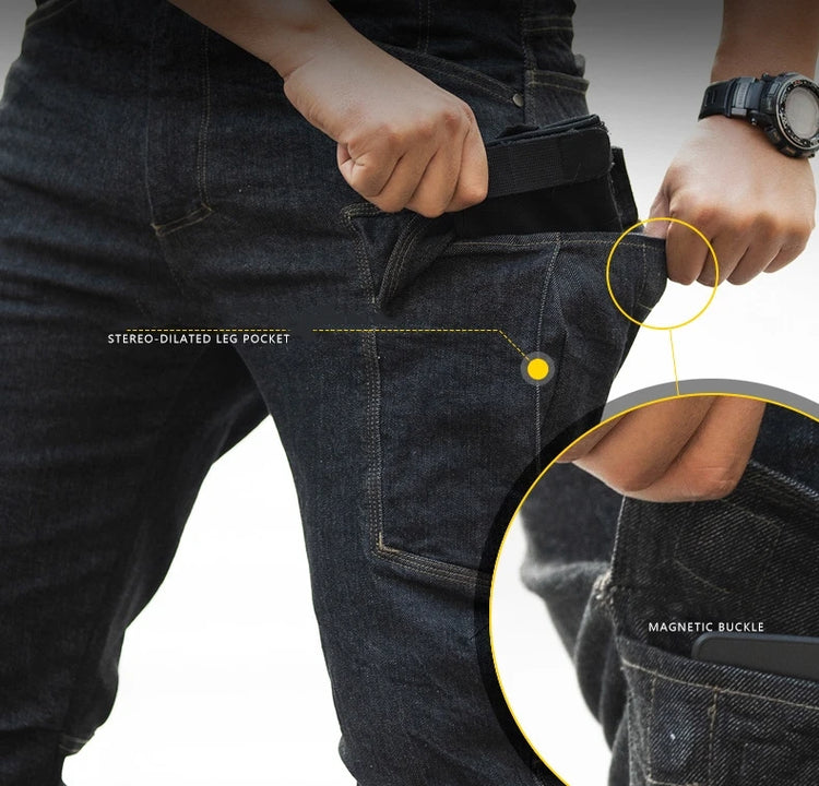Men's Tactical Jeans Military Denim Cargo Pants Multi-pocket Elastic Casual  Work Trousers Outdoor Combat Training Hiking Pants