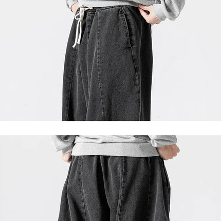 Pantaloni casual da uomo Jeans in stile giapponese Pantaloni larghi da uomo Hip Hop Lanterna Streetwear Pantaloni da uomo in denim oversize a gamba larga