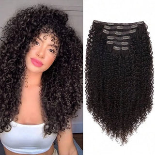 Afro Kinky Curly Clip in Hair Extensions Human Hair 12A Brazilian Hair Water Wave Clip Ins 120g Natural Black 8Pcs/Set Full Head