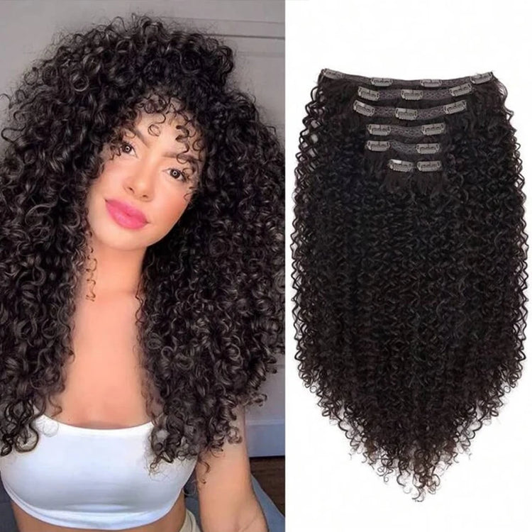 Afro Kinky Curly Clip in Hair Extensions Human Hair 12A Brazilian Hair Water Wave Clip Ins 120g Natural Black 8Pcs/Set Full Head