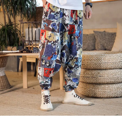 Pantaloni Harem da Uomo 2026 Stile Retrò con Stampa, Pantaloni Jogger Larghi e Comodi con Cavallo Ribassato, Stile Nepal Oversize, Pantaloni Casual da Uomo con Cavallo Ribassato