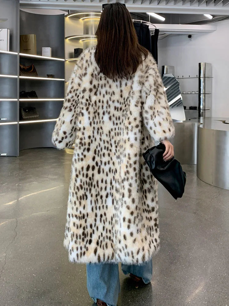 ZADORIN High Quality Elegant Loose Long Faux Fur Coat Winter Women Leopard Print Lapel Faux Mink Fur Jacket Thick Warm Fur Coats