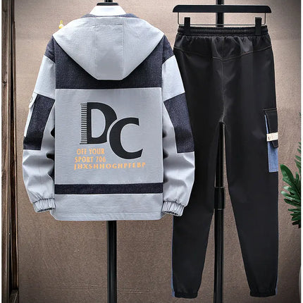 Casual Two Piece Men's Sets Clothing Spring Autumn Hooded Jackets And Pants Tracksuits Youth Street Wear Loose Top Coat & Jogger