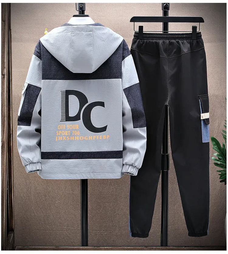 Casual Two Piece Men's Sets Clothing Spring Autumn Hooded Jackets And Pants Tracksuits Youth Street Wear Loose Top Coat & Jogger