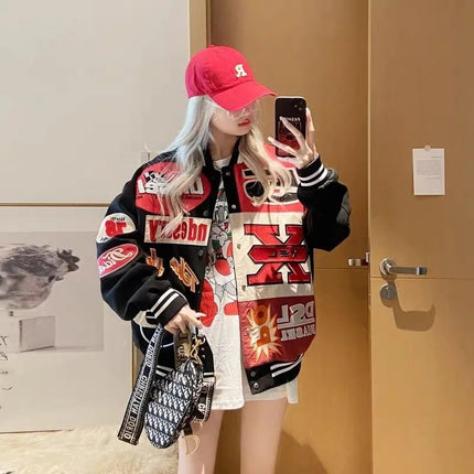 2024 American New Fashion Trend Baseball Uniform Y2K Gothic Harajuku Vintage Baggy Heavy Industry Embroidery Lovers Hip Hop Coat