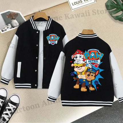 Paw Patrol Black Baseball Uniform for Children Anime Cartoon Cute Sports Jacket Children Autumn Winter Fashion Coat Kids Clothes