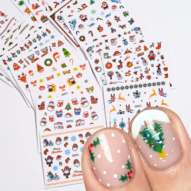 24Pcs 3D Christmas Nail Stickers Cartoon Santa Claus Elk Snowman Snowflakes Self-Adhesive Nail Decals Kid Girl Xmas Gift Sliders