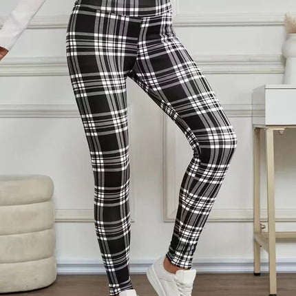 Women Lamb Wool Plaid Leggings Autumn Winter Out Wear Vintage Street Warm Leggings Woman High Waist Thicken Plush Lined Leggings PlatiNum