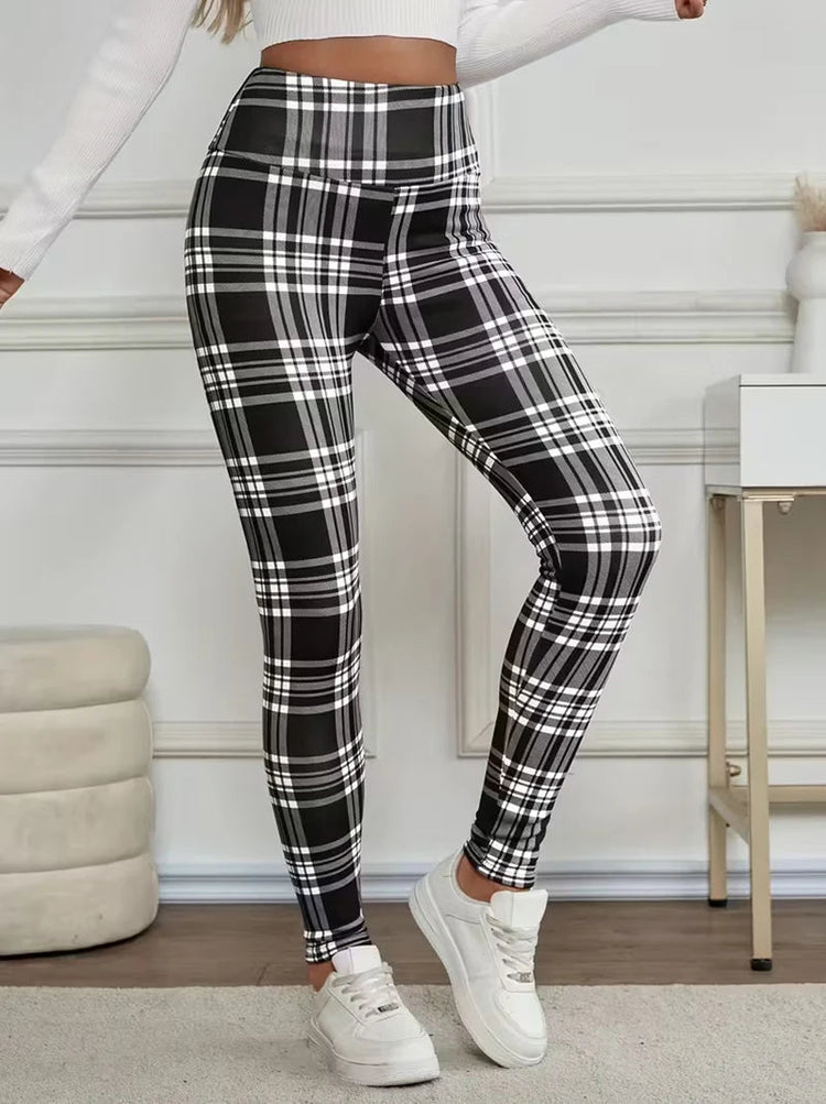 Women Lamb Wool Plaid Leggings Autumn Winter Out Wear Vintage Street Warm Leggings Woman High Waist Thicken Plush Lined Leggings PlatiNum