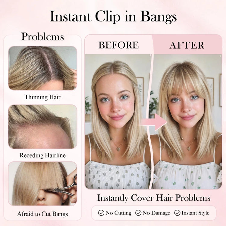 Brown Real Human Hair Toppers with Air Bangs 8inch Hairs Topper Hand-Tied Lace Base 360° Coverage for Women with Thinning Hair