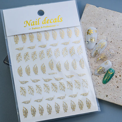 1pcs Gilded Hollow Flower Leaves Nail Art Stickers French Lines Bohemian Tassels 3D Nail Decals Rose Pattern Manicure Decoration
